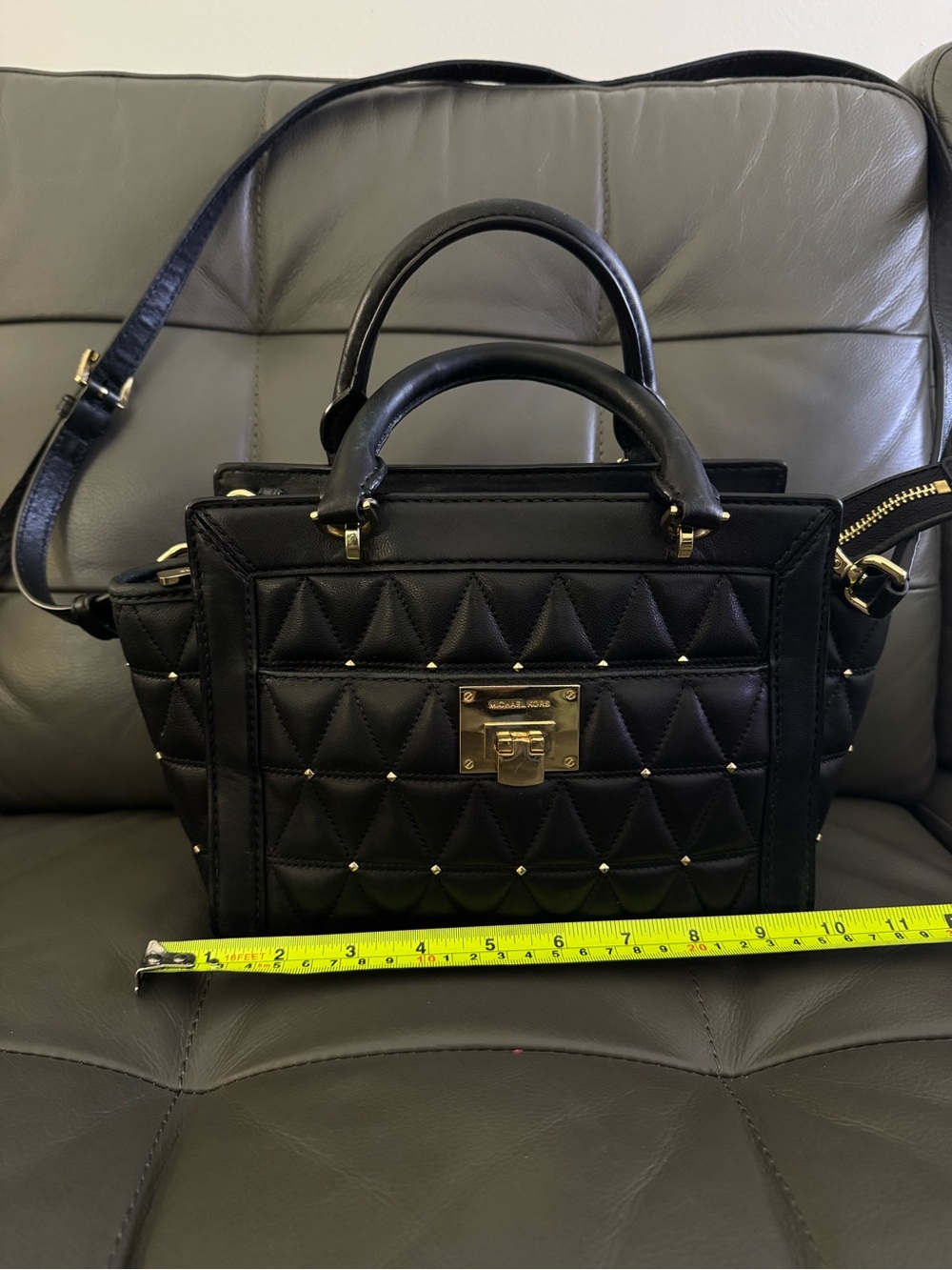 Michael Kors Black Quilted Satchel with Gold-Tone studs